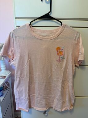 Old Navy Light Pink Short-Sleeve Tee with Tropical Drink Graphic